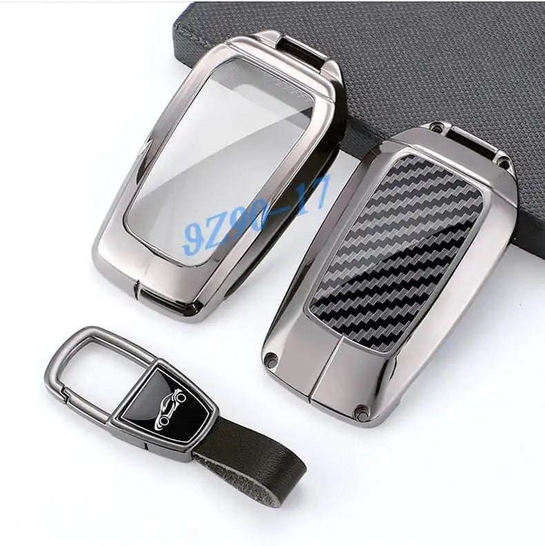 Metal Carbon Fiber Car Key Fob Case Cover Keychain For Toyota Corolla Cross Yaris Sienna Venza Harrier Hilux Tundra Mirai Land