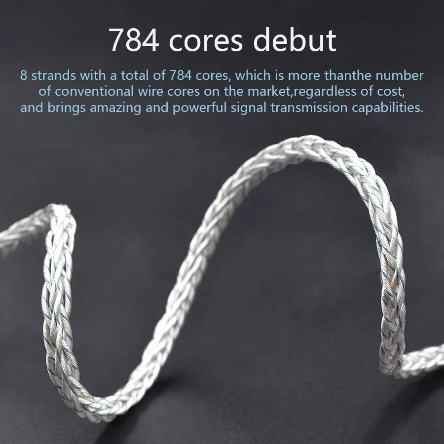 KZ 784 Cores Silver Plated Upgrade Earphone Cables 8 Core Silver Blue Hybrid Headphone With 3.5MM Metal Plug ZAX/DQ6/ZSX/ZSN PRO