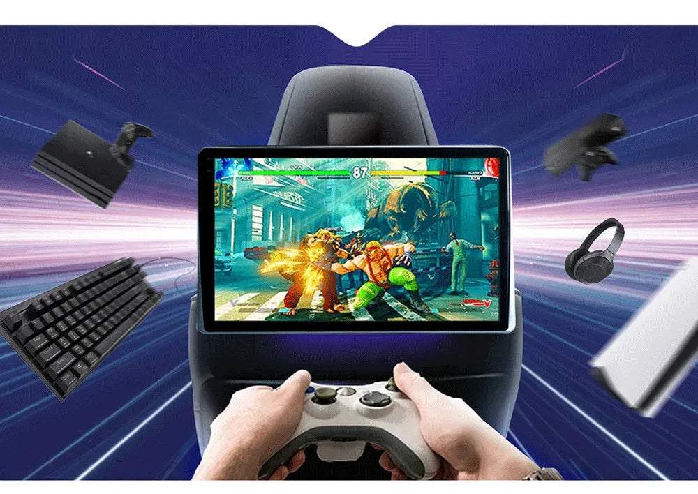 10.1" HD 1280*800 Android 13 Car Headrest Monitor Tablet For Back Seat Multimedia Apple Carplay Ambient Lights BT SD HDMI-Input