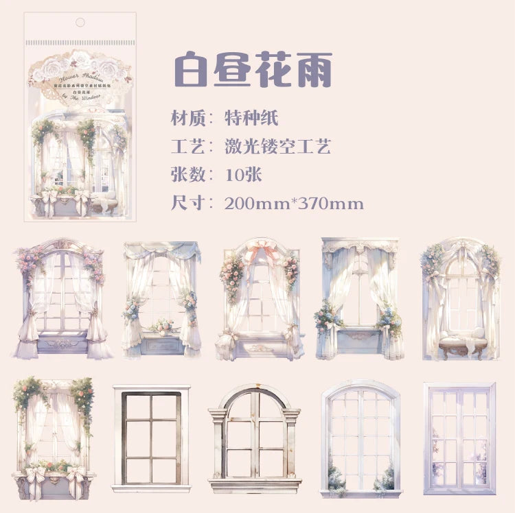 JIANQI 10 Sheets Window Flower Shadow Series Vintage Hollow Material Collage Sticker Creative DIY Journal Stationery