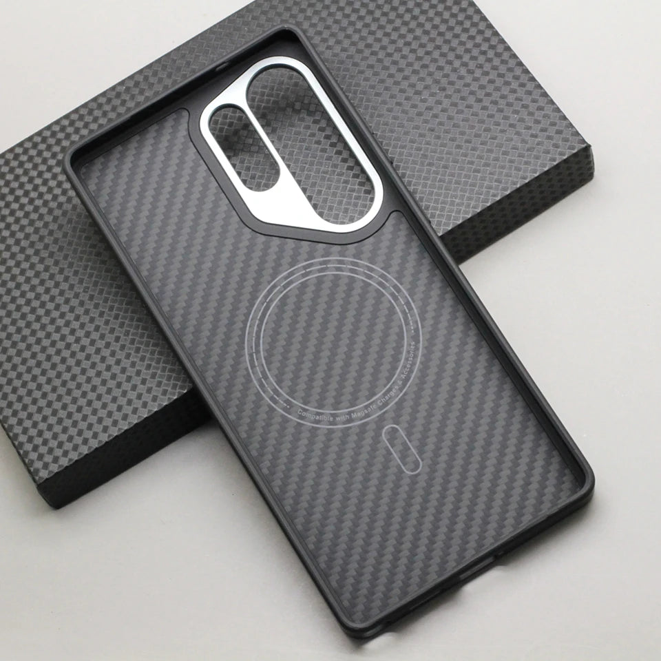 HANWOR Magnetic Carbon Fiber Phone Case for Samsung Galaxy S25 Ultra 600D Aramid Fiber Magnetic Cover S25 Ultra Magsafe Case