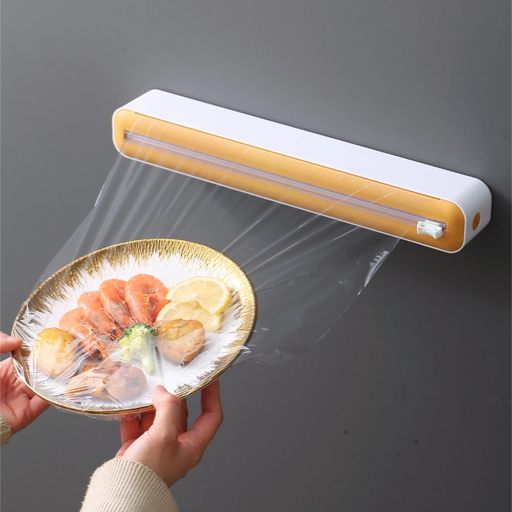 2023 Food Film Dispenser Magnetic Wrap Dispenser With Cutter Storage Box Aluminum Foil Stretch Film Cutter Kitchen Accessories