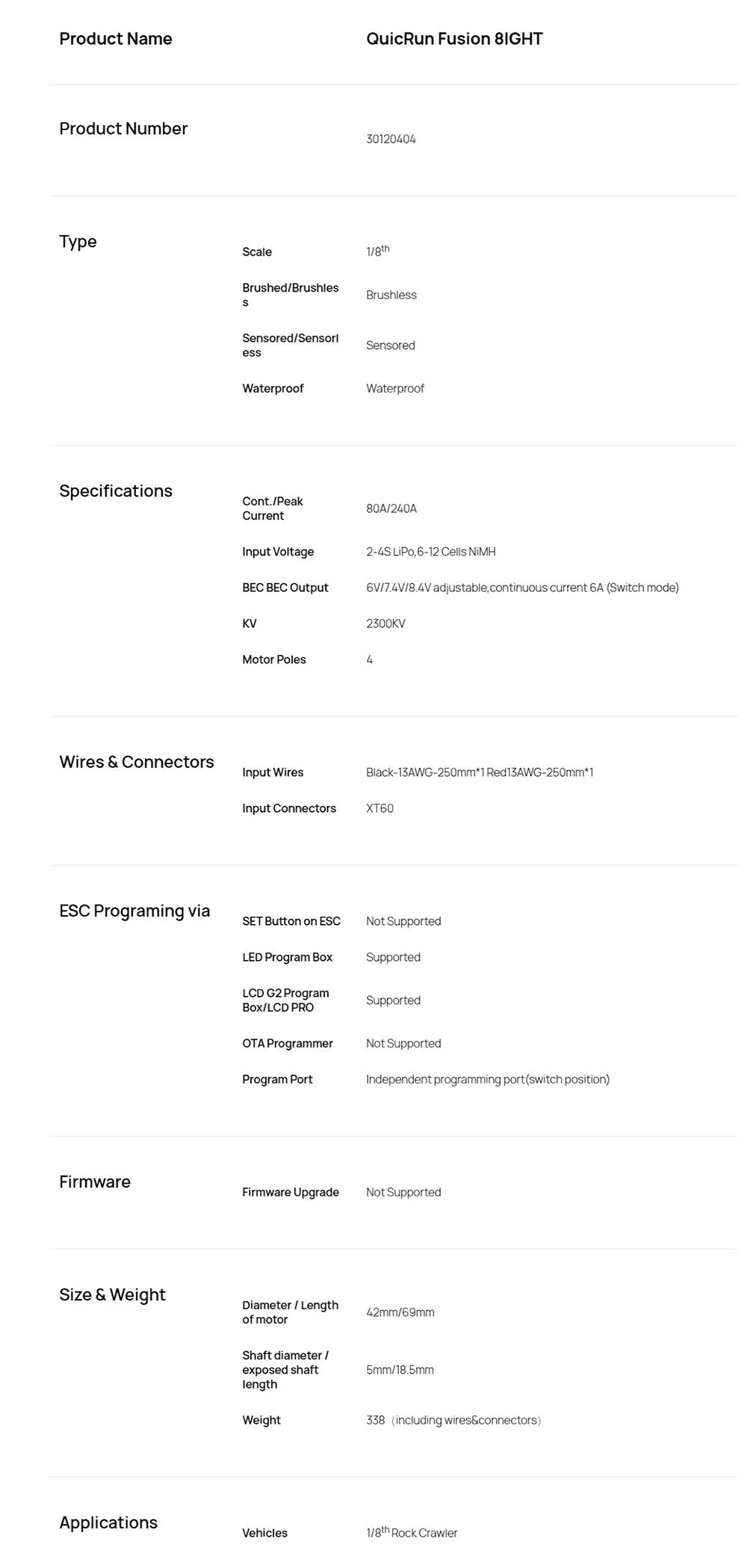 Hobbywing Quicrun Fusion 8ight 2-in-1 80a 2300kv Brushless Sensored Motor Esc Integrated For 1/8 Rc Car Rock Crawler Power Syste