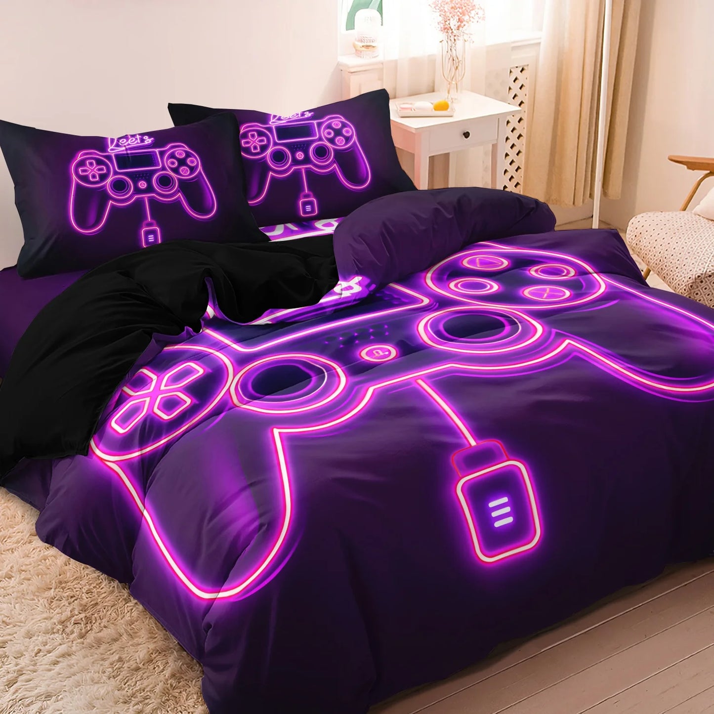 3Pcs Gaming Equipment Pattern - Modern Video Game Controller Mouse Keyboard Headphone Gamepad Print Duvet Cover Bedding Set