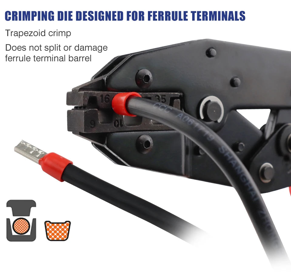Crimping Tool for Sleeves Ferrule Terminals - Ratcheting Wire Crimpers - AWG 10-2 (6-35mm²) - Ratchet Terminal Crimper YF-35WF