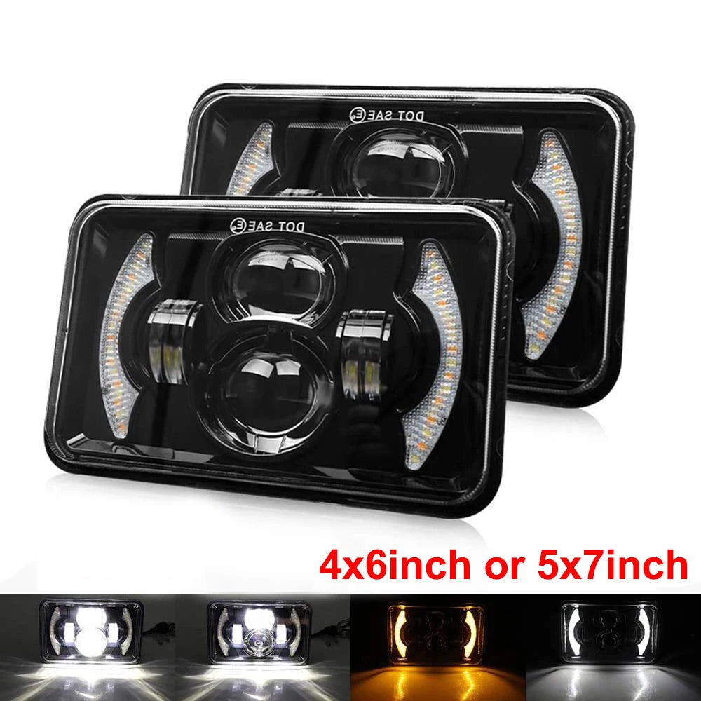 1pc 4"x6" 5"x7" Inch Waterproof LED Headlights Hi/Lo Beam 7x6" with White Amber DRL for Car Truck SUV Conversion Off Road