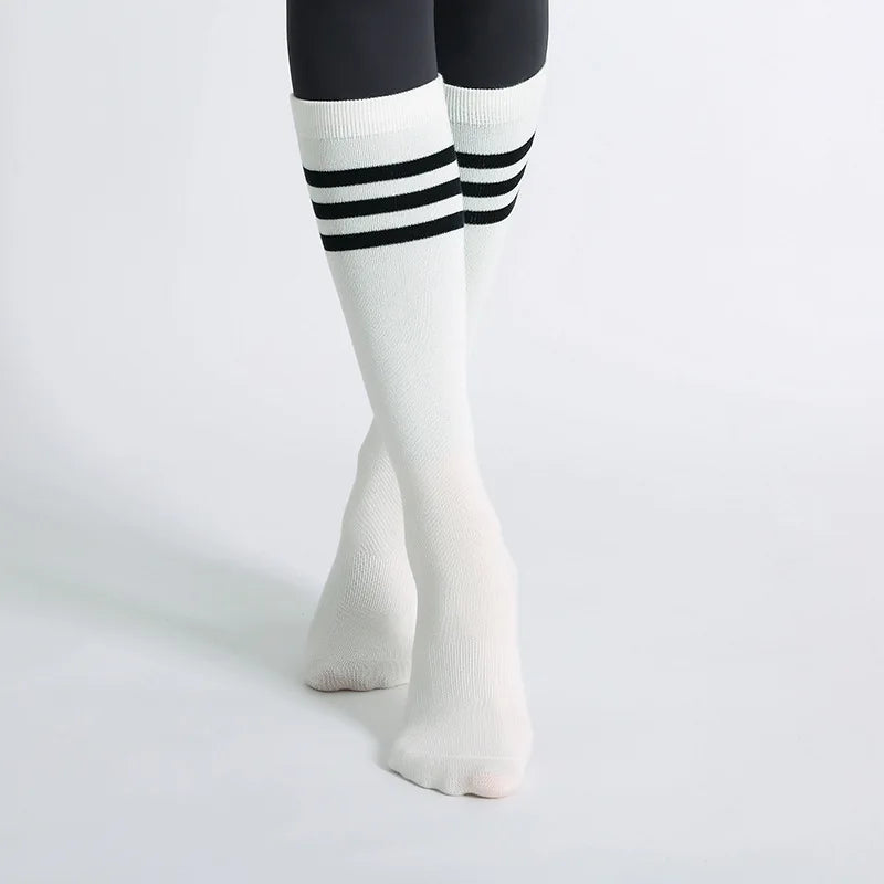 Autumn Winter Women Yoga Socks Striped Cotton Fitness Breathable Pilates Socks Middle Tube Non-Slip Gym Dance Ballet Grip Socks