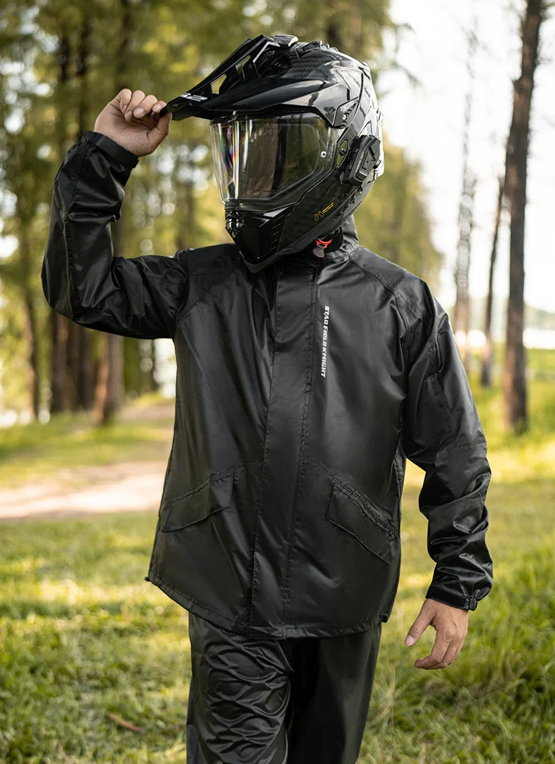 Star Field Knight Black-grey Motorcycle Raincoat Rainpants Suit Waterproof Inner Mesh Breathable Men Women Riding Gears 2Pcs/set
