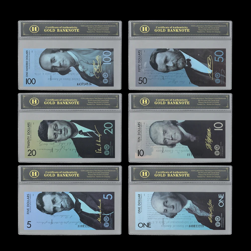 6pcs US President's New Dollar banknotes 1 5 10 20 50 100dollars Ticket The Great People Paper Money with UV Mark Souvenir Gift