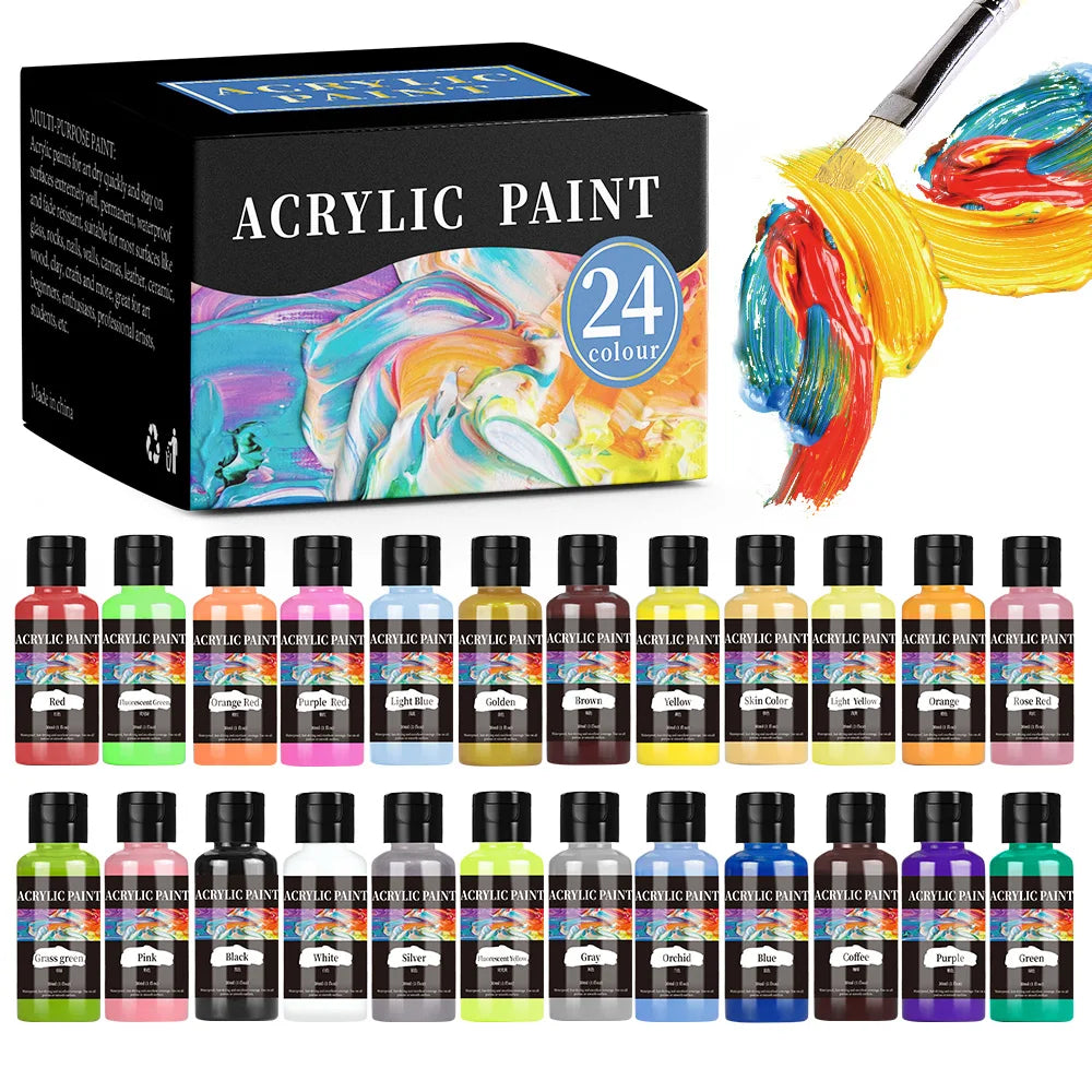 1Kit 24 Colour Acrylic Paint Colors Bottled Acrylic Paint Set Paint For Fabric Clothing Painting Rich For Leather DIY Pigment