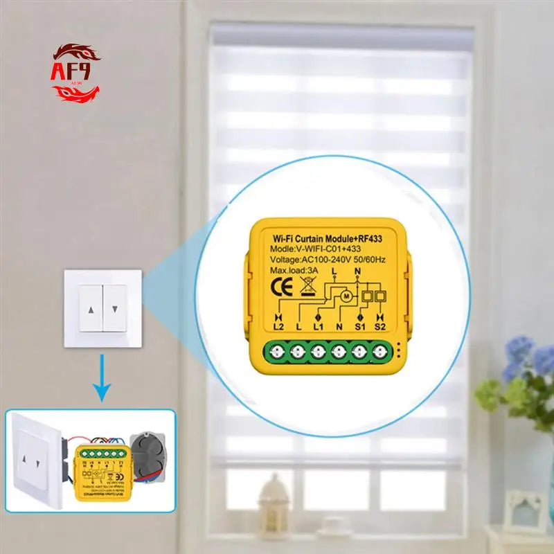 AF90-Tuya Smart Wifi RF433 Curtain Switch Module Control For Electric Roller Shutter Blind Motor Works With Alexa