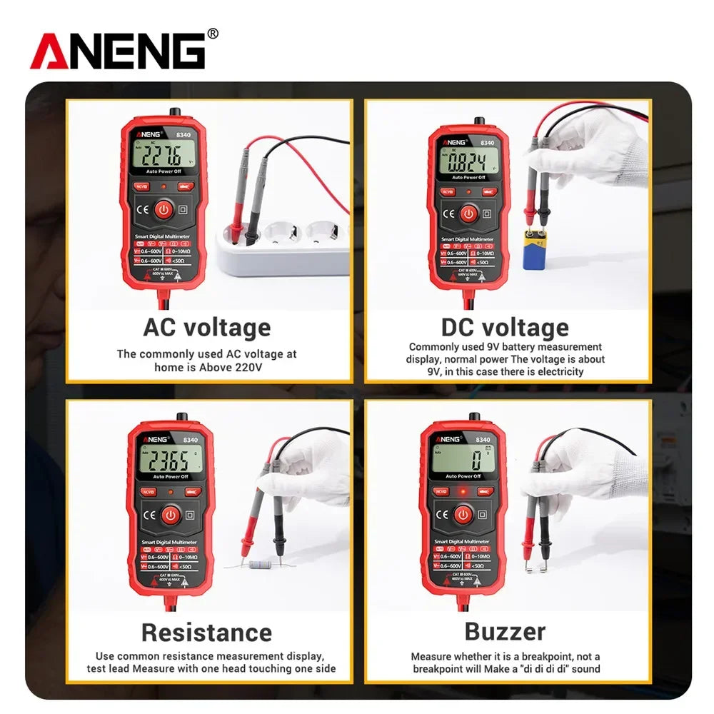 Digital Multimeter Anti-Burn Tester ANENG 8340 Intelligent  1999 CountsAC/DC Voltage Voltmeter Ohm Meter Resistance NCV  tools