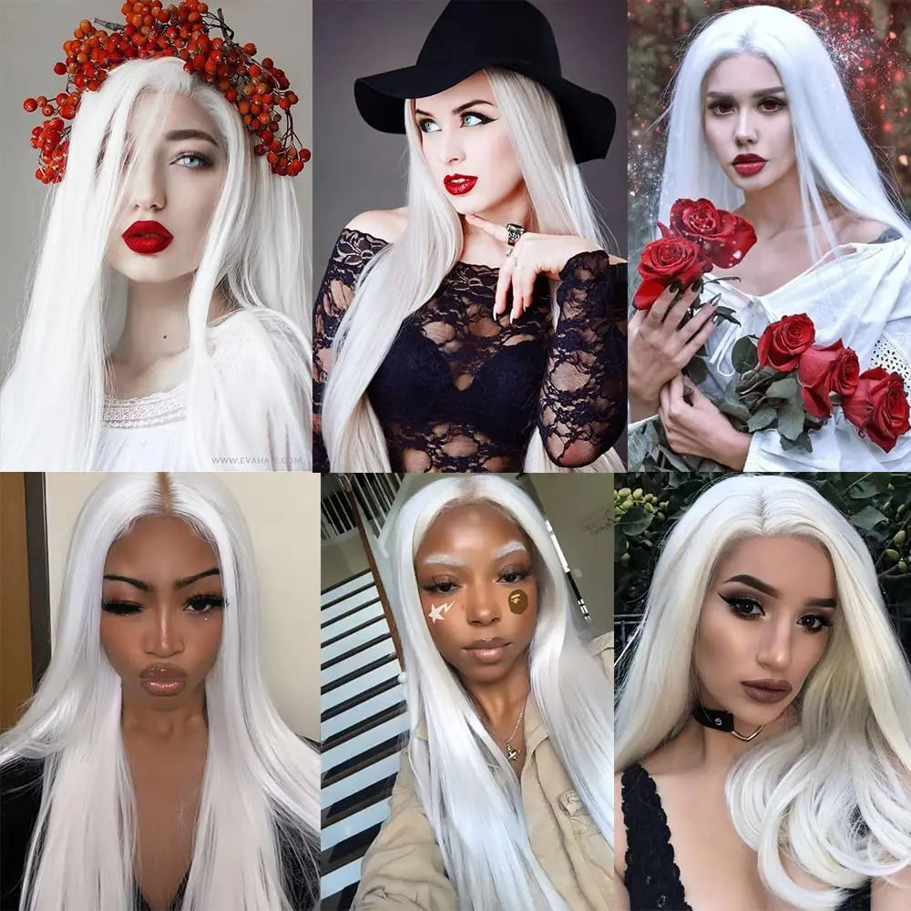 White Wig Straight Synthetic Lace Front Wig Glueless Wigs Ready to Wear Long White Wig Cosplay Snow White Colored Wigs for Women