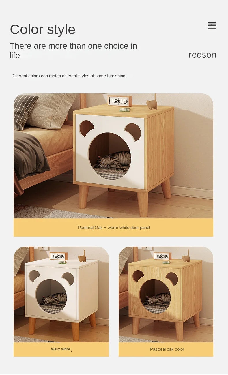 Multifunctional Storage Cabinet for Cats Beds Solid Wood Cat Litter Bedside Table Simple Small Bedside Table Bed Accessories