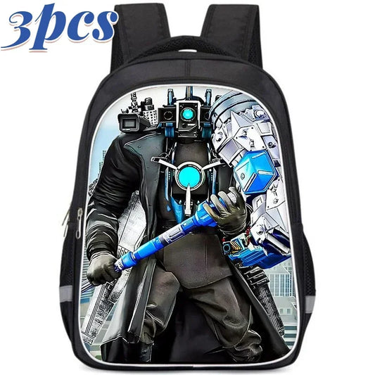 3Pcs Skibidi Toilet Backpack Cartoon School Backpack For Boys Titans Cameraman Camera Man Tv Man Titans Speakerman Lunch Bag Box