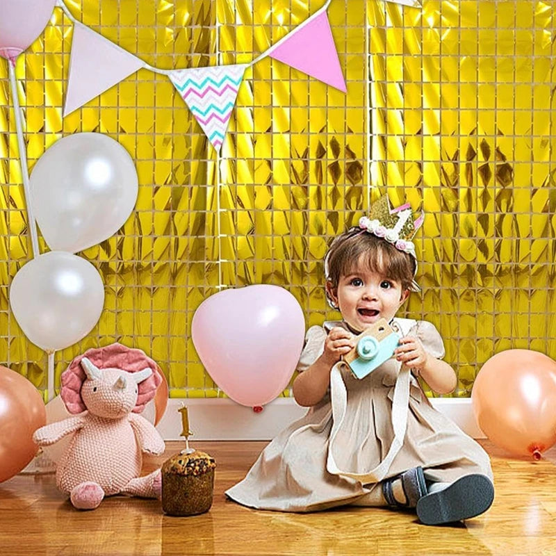 2pcs Party Backdrop Metallic Foil Fringe Tinsel Curtain Adult Kids Birthday Party Wedding Decoration Baby Shower Favor Supplies