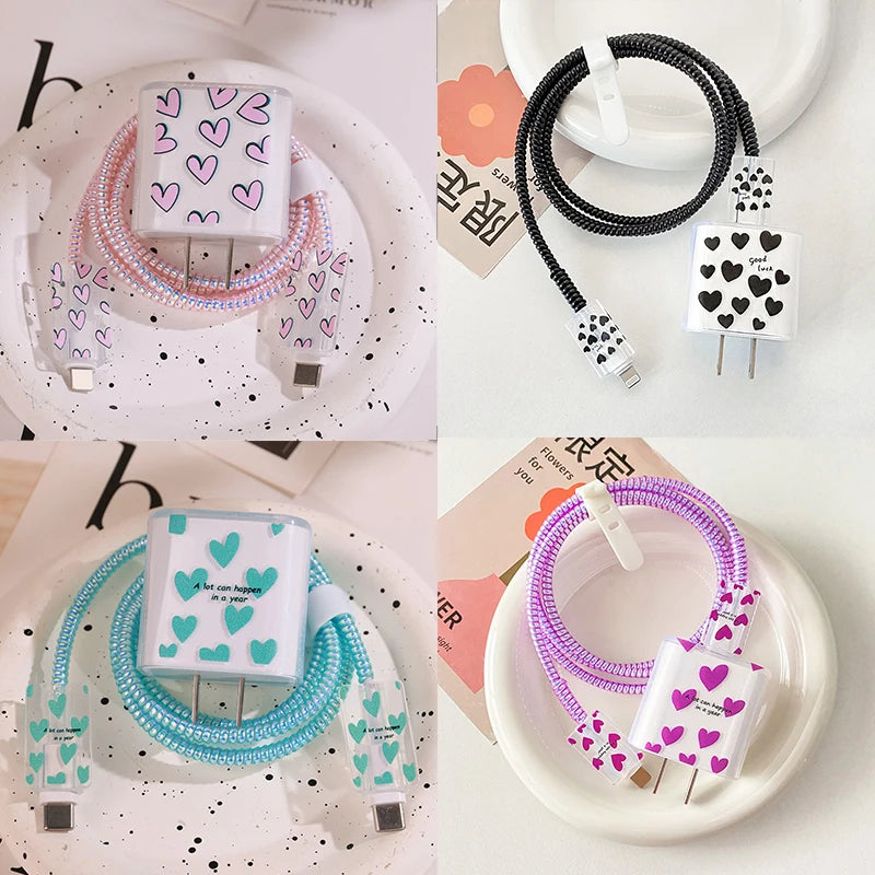 5PCS Love Heart Charging Data Cable Protector Winder Accessories For iPhone 18w/20w Charger Protective Cover Protective Shell