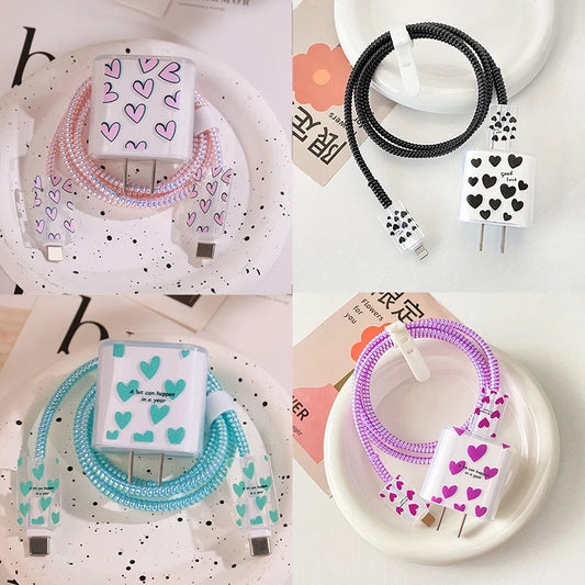 5PCS Love Heart Charging Data Cable Protector Winder Accessories For iPhone 18w/20w Charger Protective Cover Protective Shell
