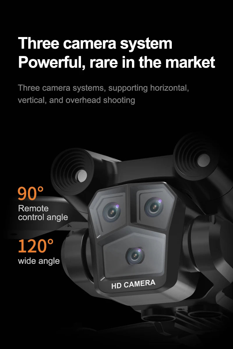 KBDFA New M4 RC Drone 4K Professinal With Wide Angle Triple HD Camera Foldable RC Helicopter WIFI FPV Height Hold Toy Drone