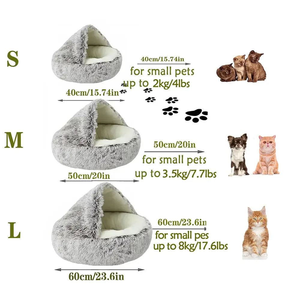 Cat Bed Round Plush Fluffy Hooded Cat Bed Cave,  S/M/L Cozy for Indoor Cats or Small Dog beds, Doughnut Calm Anti-nxiety Dog Bed
