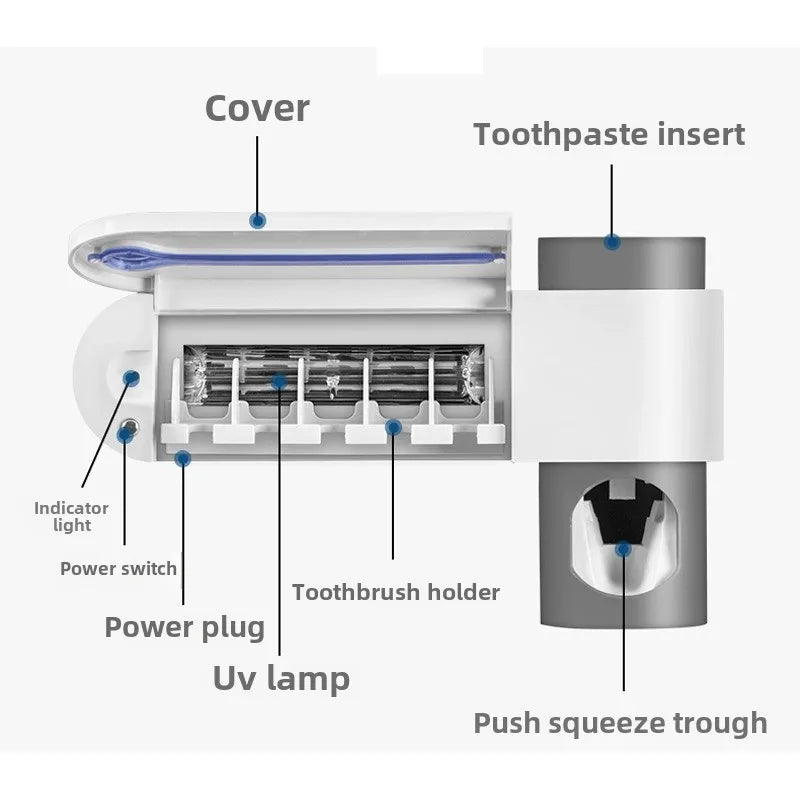 Toothbrush Holder Wall Mounted Solar UV Light Ultraviolet Toothbrush Sterilizer Automatic Toothpaste Holders Bathroom Accessory