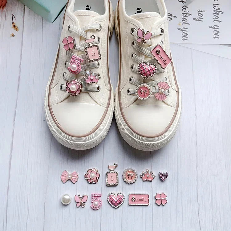 14Pcs NEW Pink Shoe Buckle Shoe Lace Charms for Sneaker Pearl Heart Shoe Lace Decoration Charms Fashion DIY Shoe Accessories