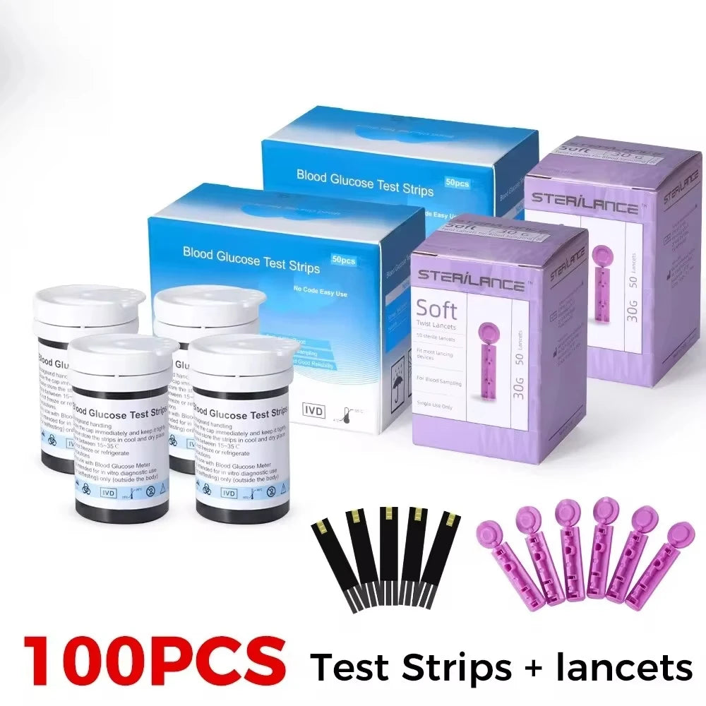 AJC Blood Glucose Meter Glucometer Kit Code Free Diabetes Test 50/100pcs Strips With Lancets Medical Blood Sugar Mg/mmol