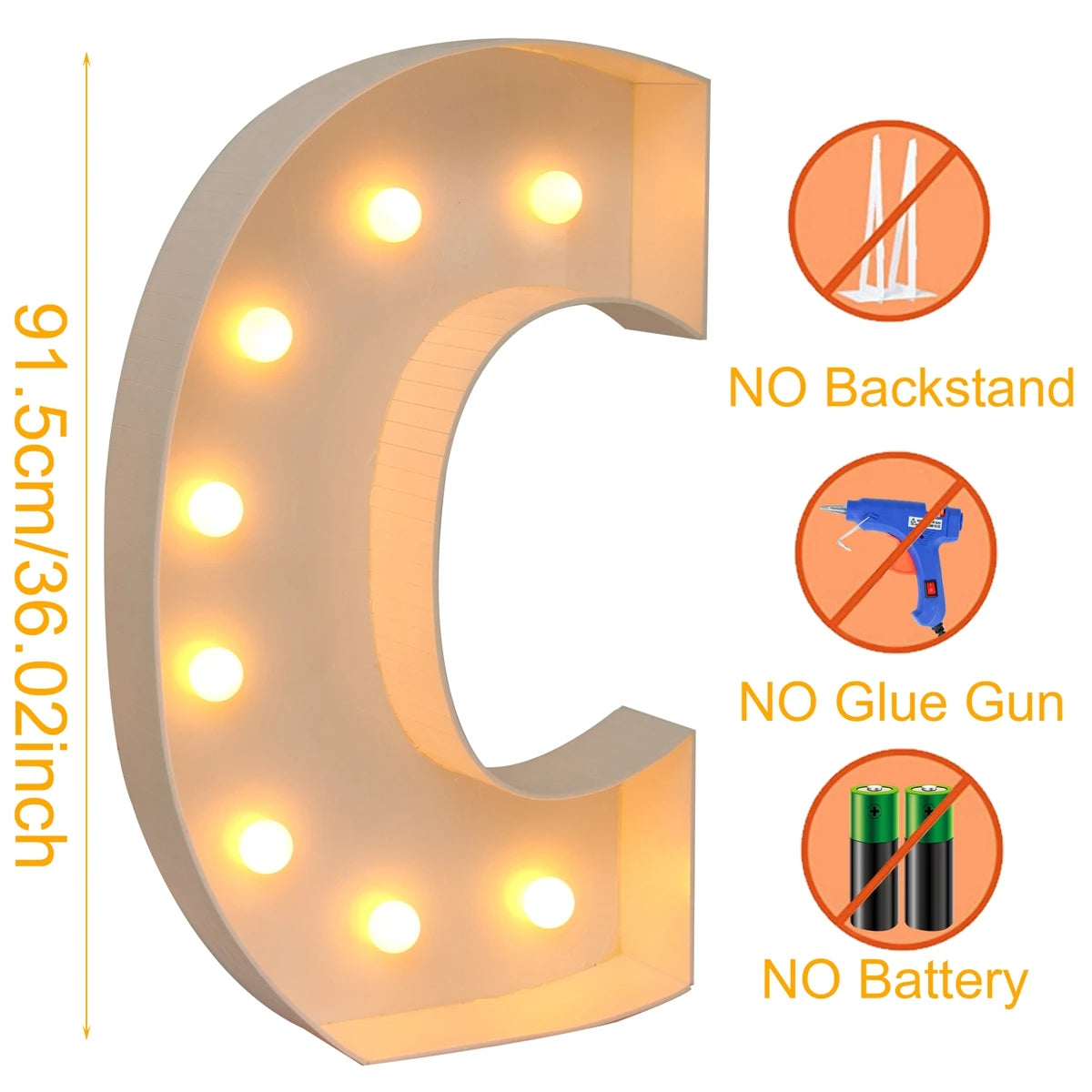 91.5cm Warm Light Up Giant Letter Led Light Frame Box Balloon Filling Box with 10 Lights Birthday Wedding Xmas Decor Baby Shower