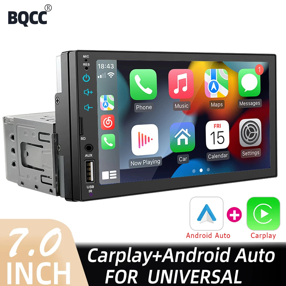 7 Inch Car Radio Carplay Android Auto 1 Din Multimedia Player HD Touch Screen FM AUX Input Bluetooth MirrorLink Universal