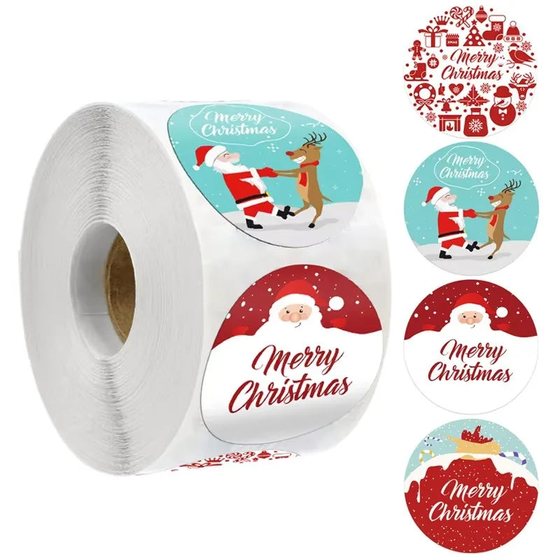 100-500PCS 100-500PCS Merry Christmas Stickers Small Children's Stickers for Kids Rolling Sticker Pack Roll Packing Lables