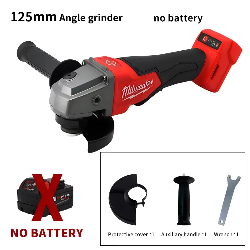 Milwaukee 125mm/100mm Brushless Angle Grinder 3 Gears Variable Speed Electric Cutting Machine 18V Cordless Polishing Machine