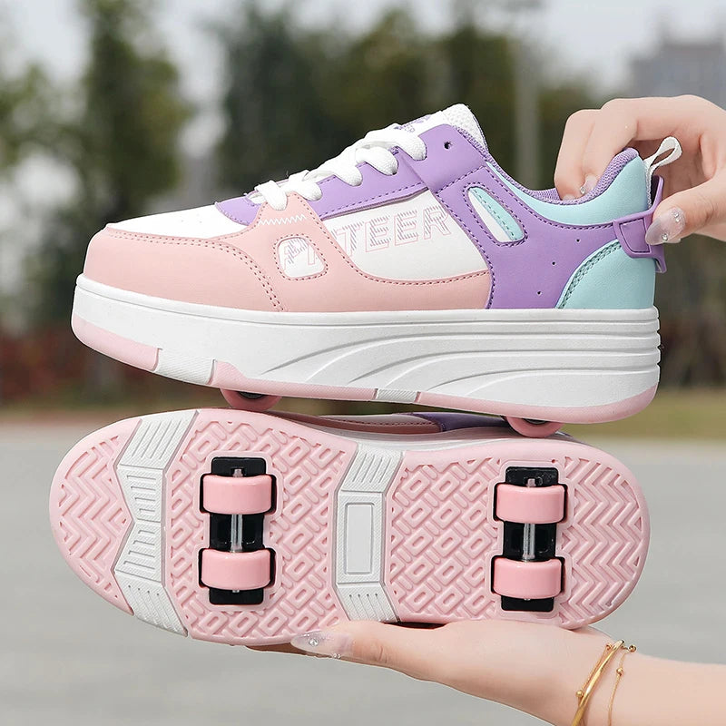 Student roller skates, detachable four-wheel roller skates, size 31-40 multifunctional sports shoes for boys and girls