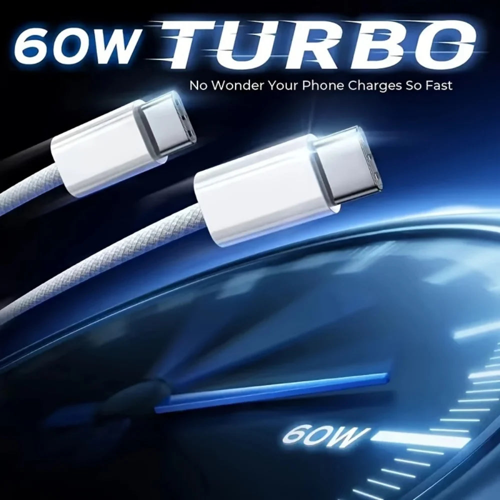 USB C to Type C Fast Charging PD 60W Mobile Phone Date Cable For Iphone16 15 Android Samsung Huawei Type C Braided Charger Cable