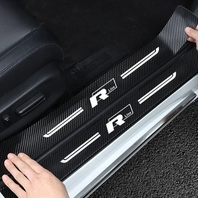 Car Door Sill Sticker Carbon Fiber Protector Anti-Scratch Pad for Volkswagen VW Rline R Line Badge Trunk Edge Scuff Plate Strip