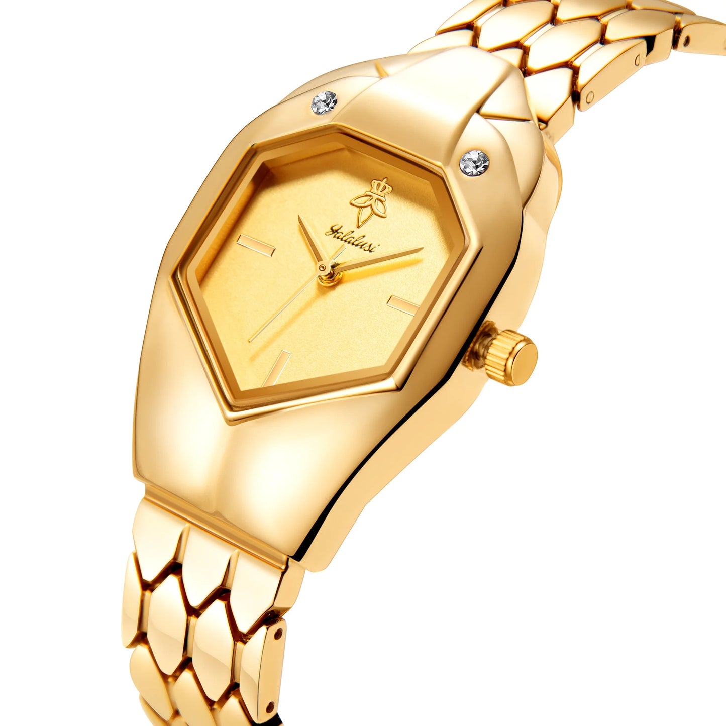 YaLaLuSi 1pc Women's Quartz Watch, Rhinestone, IP Gold Plated, Life Waterproof, Comes with Gift Box and Watch Remover