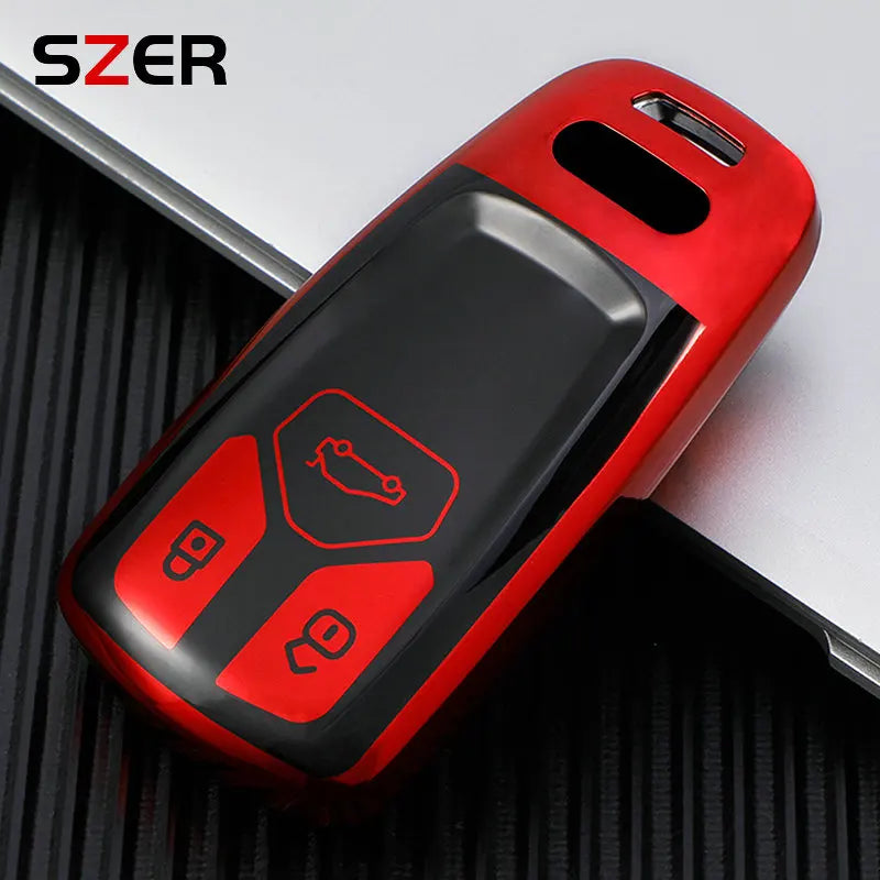 Leather TPU Car Key Case Cover For Audi A4 B9 A5 A6 8S 8W Q5 Q7 4M S4 S5 S7 TT TTS TFSI RS Protector Shell Fob Accessories
