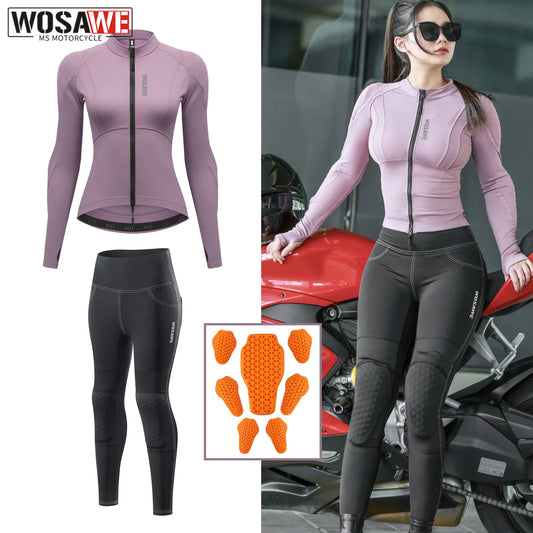 WOSAWE Women Motorcycle Soft Armor Full Body Summer Motorbike Protective Jacket Motocross Racing Pants CE Approved