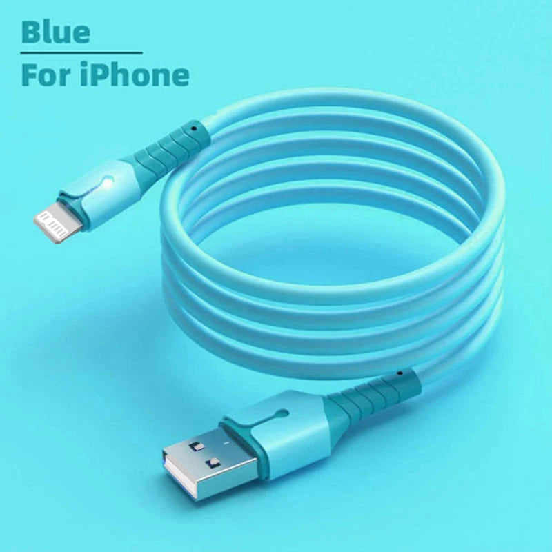 3A USB Cable For iPhone 14 13 12 11 Pro Max Mini XS X 6s 7 8 Plus iPad Liquid Silicone Fast Charging Cable Data Cable