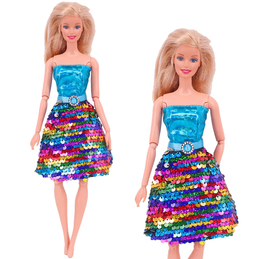 Flash Skirt Doll Dress For Barbie Clothes Accesories BJD Blyth 1/6 Dollhouse Miniature Items Toys For Girls