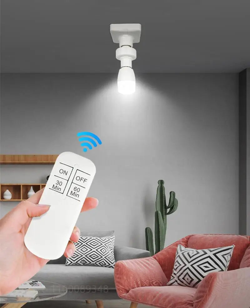 Smart Remote Control Light Switch E27 LED Lamp Wireless Timer Holder Bulb Base Socket On/Off 30M Range For Ceiling Chandelier