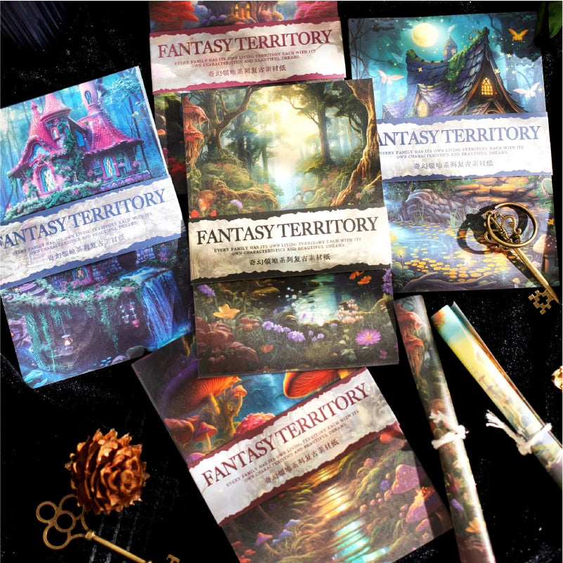 Journal Go 30pcs Fantasy Territory Junk Journal Scrapbooking Material Paper Memo Pads Cards Retro Background Decoration Paper