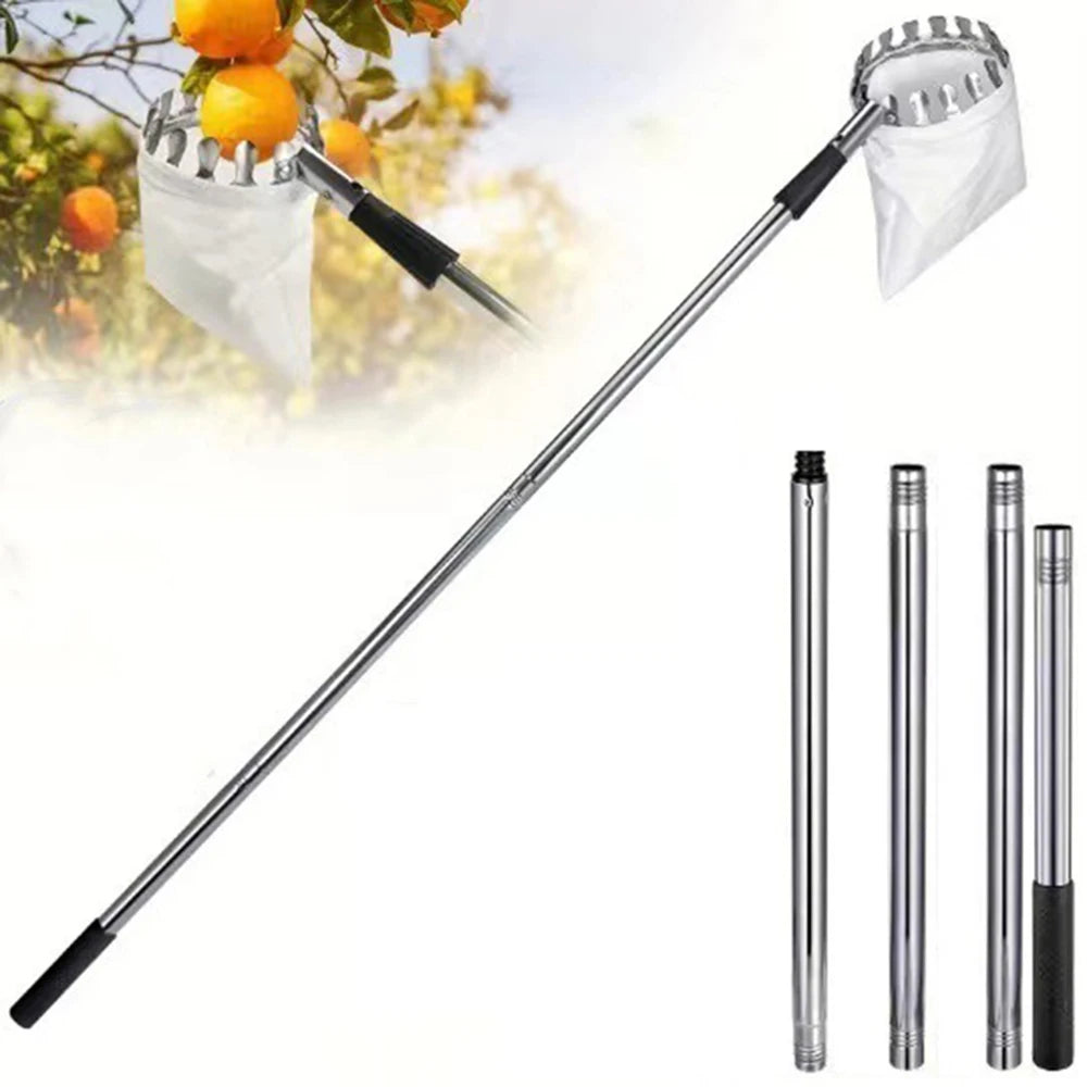 Fruit Picking Machine Stainless Steel Splicing Rod Fruit Picker Gardening Tool For Farm Orchard Catcher Apple Peach Fruit Tools