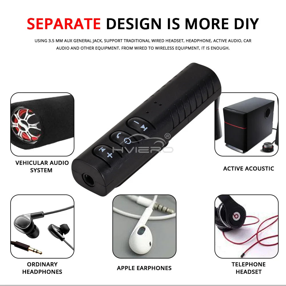 1X Wireless Bluetooth 5.0 Receiver Transmitter Adapter 3.5mm Jack Car Music Audio Aux A2dp Headphone Reciever Handsfree 5V Black