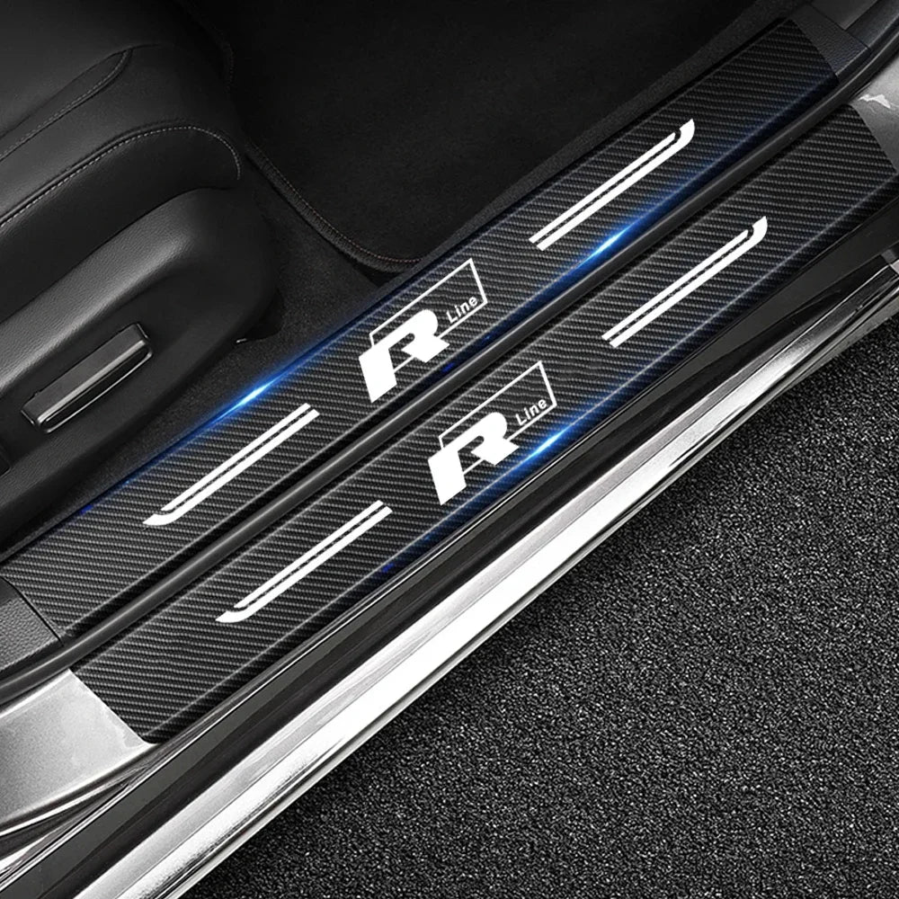 Car Door Sill Sticker Carbon Fiber Protector Anti-Scratch Pad for Volkswagen VW Rline R Line Badge Trunk Edge Scuff Plate Strip