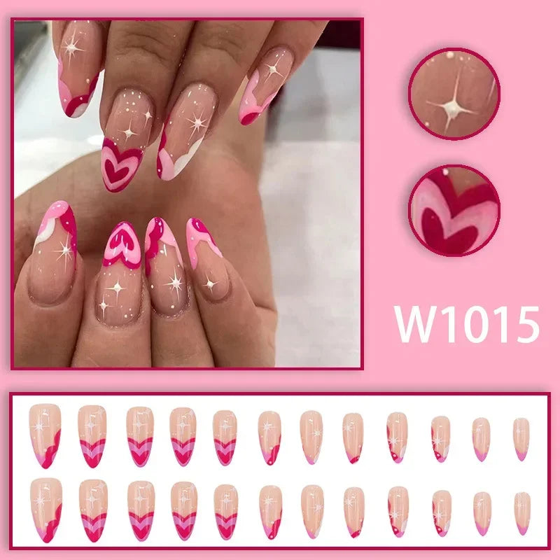 Black Ink Style Fake Nail with Jelly sticker Press on False Nails Wearable Round Head Oval Full Cover Nail Tips