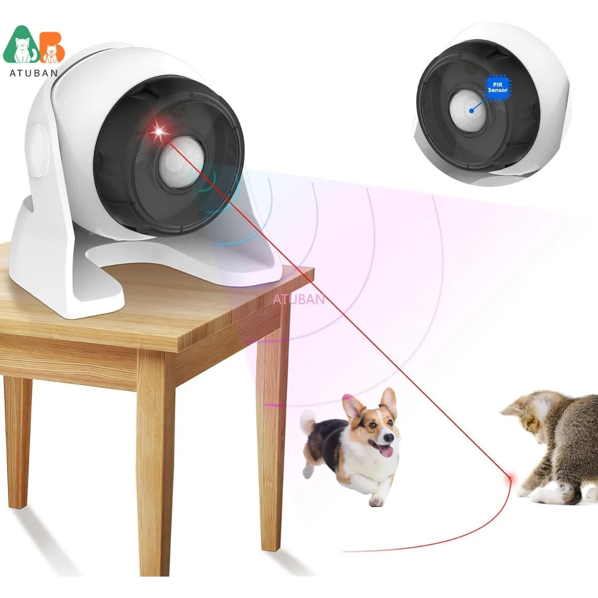 ATUBAN Automatic Cat Laser Toys, Interactive Cat Toys Built-in Real Motion Sensor, Multi-Angle Adjustable Rechargeable Pet Toys