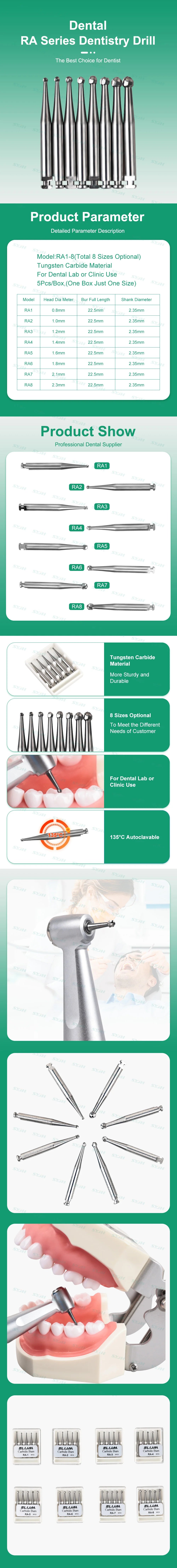 5Pcs/box Dia.2.35mm Dental Round Bur RA Series Tungsten Carbide Bur For Low Speed Contra Angle Handpiece Polishing Tool Material