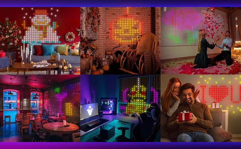 6.6x6.6FT Smart Curtain Lights 400LEDs Music Sync Dynamic DIY Dimmable USB Curtain Fairy String Lights Christmas Holiday Decor