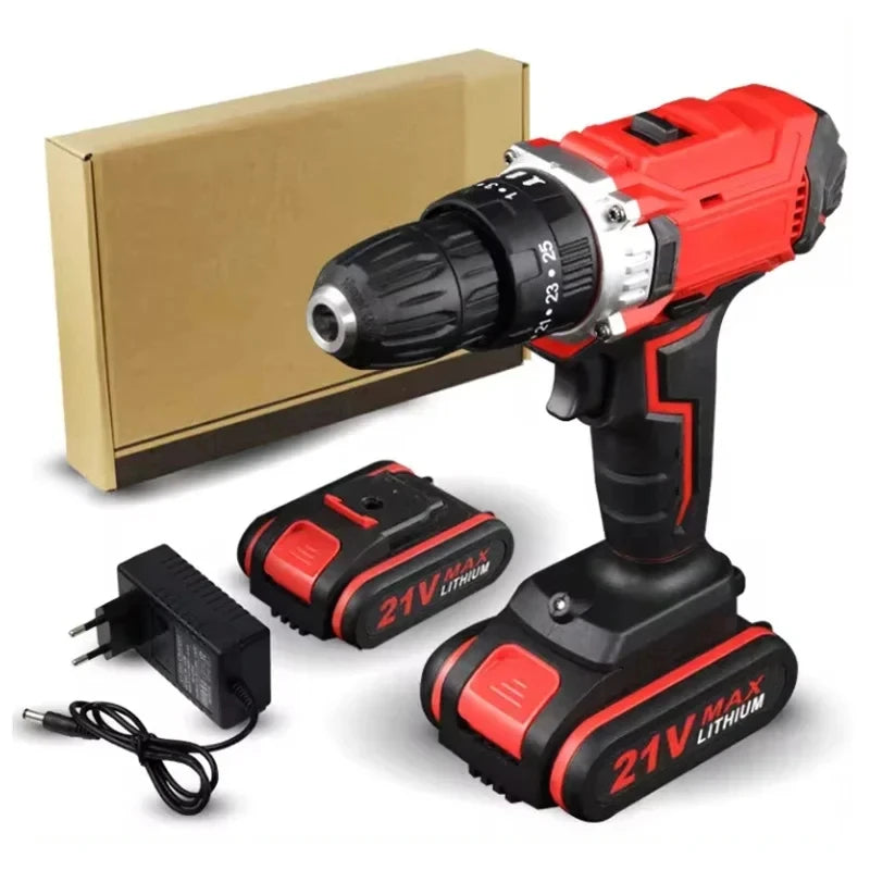 21V Electric Drill Brush Motor 2 Speed Control Stepless Speed Regulation Rotation Ways 25 Gears Torques Adjustable Lithium Drill