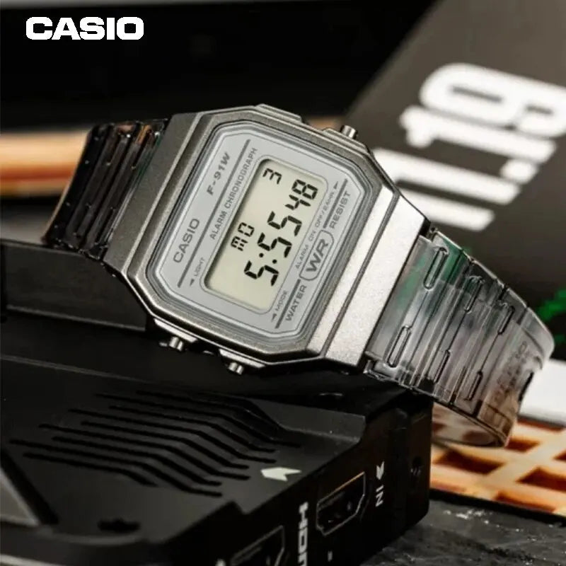 Casio F-91WS Square Electric Watch Resin Outdoor Waterproof Sports Women Men Student Watch Digital Stopwatch Automatic Calendar
